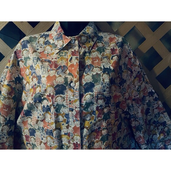 Red headed Ginger Kids Print Cute Whimsical Button up Cotton Tunic Women's L - Picture 7 of 10